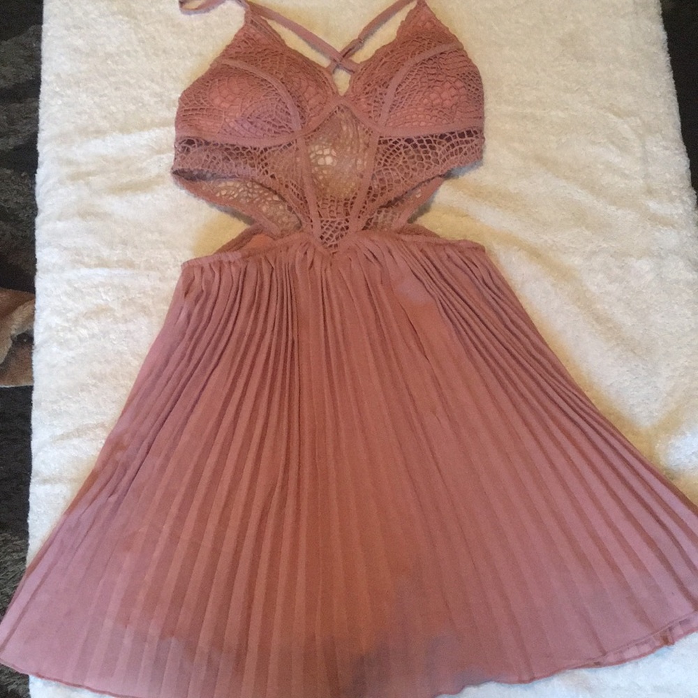 Pink mini lace cut out dress